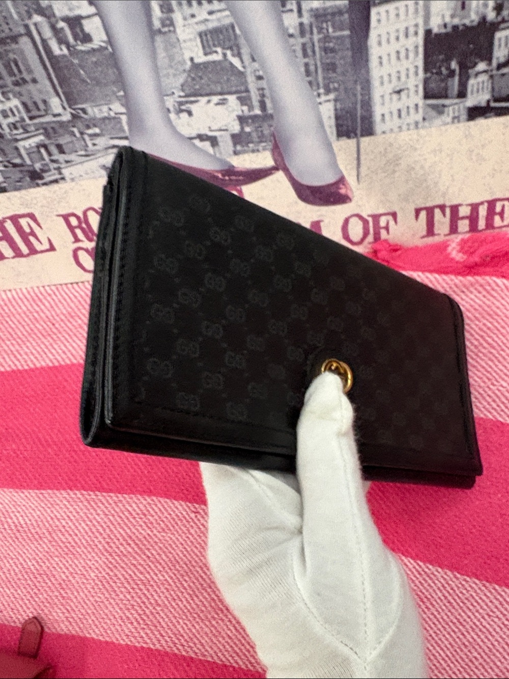 Gucci Black GG Monogram Continental Wallet with Gold Double G - Picture 6 of 15